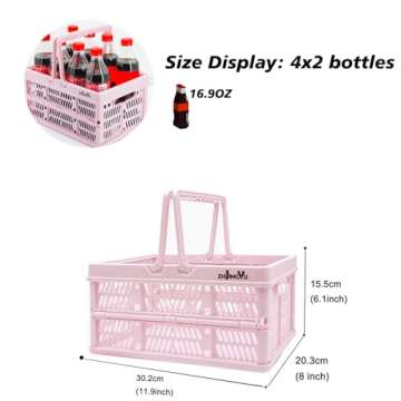 ZHJINGYU crates for storage,plastic baskets for organizing,collapsible shopping basket,foldable crate with Handles,collapsible storage crate,car basket,for Kitchen,Bathroom,Medicine.small,Pink