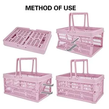 ZHJINGYU crates for storage,plastic baskets for organizing,collapsible shopping basket,foldable crate with Handles,collapsible storage crate,car basket,for Kitchen,Bathroom,Medicine.small,Pink