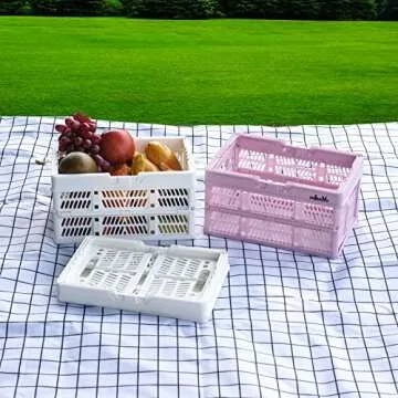 ZHJINGYU crates for storage,plastic baskets for organizing,collapsible shopping basket,foldable crate with Handles,collapsible storage crate,car basket,for Kitchen,Bathroom,Medicine.small,Pink