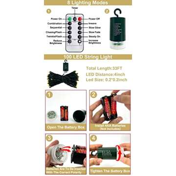 33 Ft-100 LED Christmas Fairy Lights with Remote Control