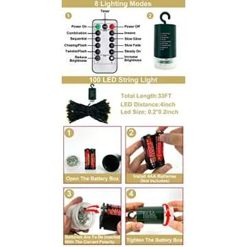 33 Ft-100 LED Christmas Fairy Lights with Remote Control