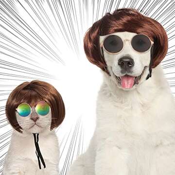 MTLEE Funny Pet Wig & Sunglasses Set for Holiday Fun