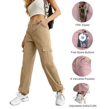 Lepunuo Cargo Pants for Women High Waisted Travel Tactical Streetwear Casual Pants Khaki