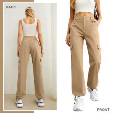 Lepunuo Cargo Pants for Women High Waisted Travel Tactical Streetwear Casual Pants Khaki