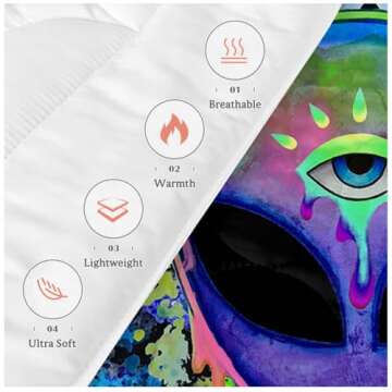SleepWish Trippy Alien by Brizbazaar Comforter Set Colorful Tie Dye Bedding Sets Psychedelic Outer Space Bedspreads Boho Reversible Alien Bedset for Adults Men Boys (4 Pieces, Blue, King)