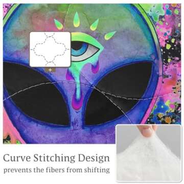 SleepWish Trippy Alien by Brizbazaar Comforter Set Colorful Tie Dye Bedding Sets Psychedelic Outer Space Bedspreads Boho Reversible Alien Bedset for Adults Men Boys (4 Pieces, Blue, King)