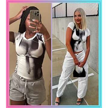 Women's 3D Body Print Crop Tops - Y2k Bikini Boob Graphic Tee Shirt Aesthetic Heat Map Sexy Festival...