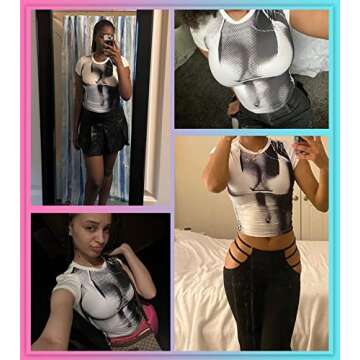 Women's 3D Body Print Crop Tops - Y2k Bikini Boob Graphic Tee Shirt Aesthetic Heat Map Sexy Festival Concert Outfit(ShortWhite,M,10821e)