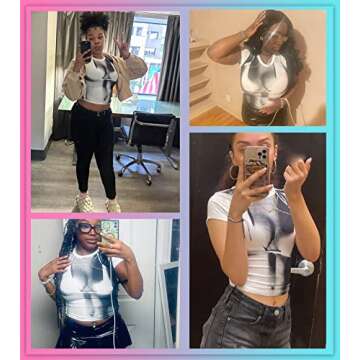 Women's 3D Body Print Crop Tops - Y2k Bikini Boob Graphic Tee Shirt Aesthetic Heat Map Sexy Festival Concert Outfit(ShortWhite,M,10821e)