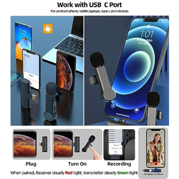 NPTCL USB C Wireless Lavalier Mic 2 Pack for Mobile