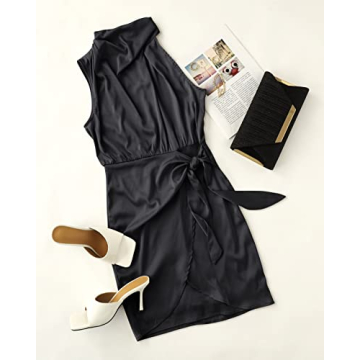 ZESICA Satin Halter Neck Bodycon Mini Dress for Parties