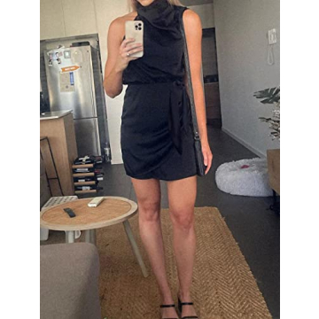 ZESICA Satin Halter Neck Bodycon Mini Dress for Parties