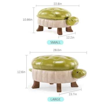 Kelendle Animal Footstool Turtle Upholstered Ottoman PU Leather Pouf Wood Foot Stool Rest for Living Room Bedroom Sofa Bench Seat Chair, Grass (Small, Grass Green)