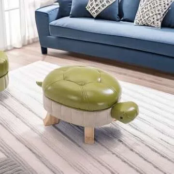Kelendle Animal Footstool Turtle Upholstered Ottoman PU Leather Pouf Wood Foot Stool Rest for Living Room Bedroom Sofa Bench Seat Chair, Grass (Small, Grass Green)