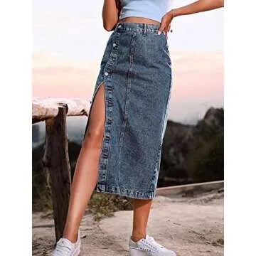 Casual High Waisted Denim Skirt for Women and Girls