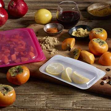 Stasher Re-Usable Food-Grade Platinum Silicone Sandwich Bag for Eating From/Cooking, Freezing and Storing In/Organising/Travelling, 19.05 cm x 19.05 cm, Raspberry