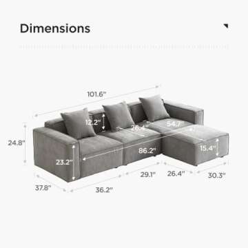 Acanva Luxury Modular Sectional Living Room Sofa Set, Modern Minimalist Style Couch with Ottoman and...
