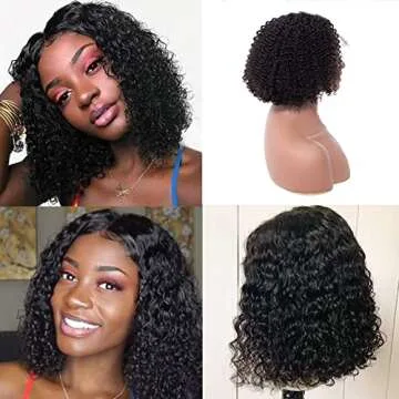 ISEE Short Bob Wigs 4x4 Lace Closure Human Hair Wigs Brazilian Curly Lace Front Wigs Pre Plucked Natural Black Color Curly Bob Wig Lace Front Wigs Middle Part Short Bob Wigs 12 Inches