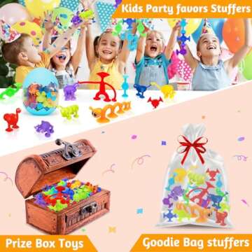 32 PCS Suction Cup Toys Kids Bath Toy Party Favor Goody Prize Easter Stuffer Gift for 2+ 3 4 5 6 Year Old Boy Girl Toddler Travel Toy Sensory Fidget Dinosaur Window Toy with Eggshell Storage