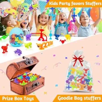 32 PCS Suction Cup Toys Kids Bath Toy Party Favor Goody Prize Easter Stuffer Gift for 2+ 3 4 5 6 Year Old Boy Girl Toddler Travel Toy Sensory Fidget Dinosaur Window Toy with Eggshell Storage