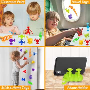 32 PCS Suction Cup Toys Kids Bath Toy Party Favor Goody Prize Easter Stuffer Gift for 2+ 3 4 5 6 Year Old Boy Girl Toddler Travel Toy Sensory Fidget Dinosaur Window Toy with Eggshell Storage