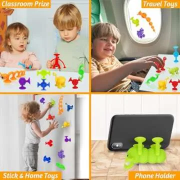 32 PCS Suction Cup Toys Kids Bath Toy Party Favor Goody Prize Easter Stuffer Gift for 2+ 3 4 5 6 Year Old Boy Girl Toddler Travel Toy Sensory Fidget Dinosaur Window Toy with Eggshell Storage