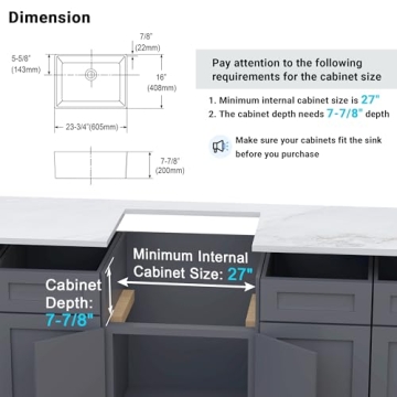CELAENO White 24 Inch Farmhouse Sink Durable Fireclay