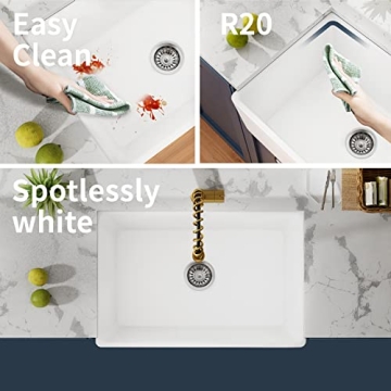 CELAENO White 24 Inch Farmhouse Sink Durable Fireclay