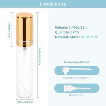 6PCS Perfume Atomizer, 10ML Travel Perfume Bottles, Mini Refillable Perfume Atomizer Bottle, Premium Fashion Empty Perfume Bottle - Bixbsone （2 Golden + 2 Silver + 2 Black )