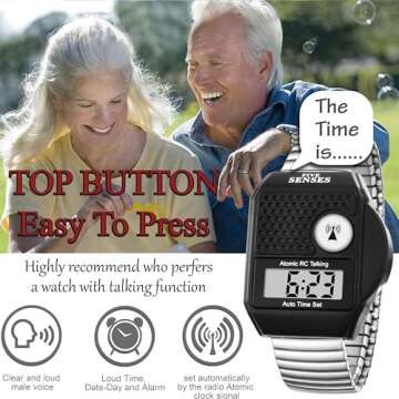 FIVE SENSES - English Atomic Talking Watch, Easy to use for Seniors Blind Men Women, Loud Talking Wa...