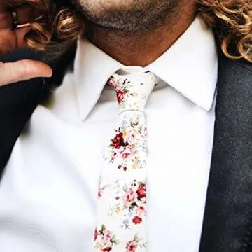 DAZI Men's Skinny Tie Floral Print Cotton Necktie, Great for Weddings, Groom, Groomsmen, Missions, D...