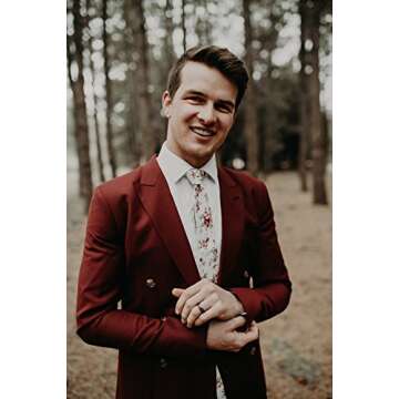 DAZI Men's Skinny Tie Floral Print Cotton Necktie, Great for Weddings, Groom, Groomsmen, Missions, Dances, Gifts. (White Floral)