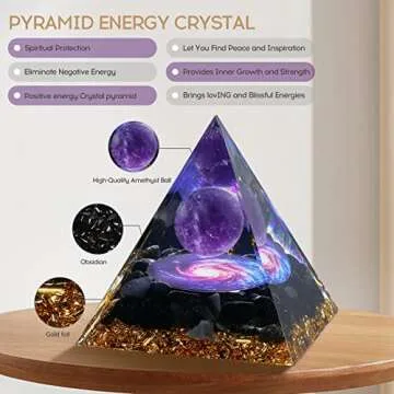 Hopeseed Orgone Pyramid for Positive Energy, Orgonite Amethyst&Obsidian Healing Crystal Pyramids for Reduce Stress Chakra Reiki Healing Meditation Attracts Lucky and Success