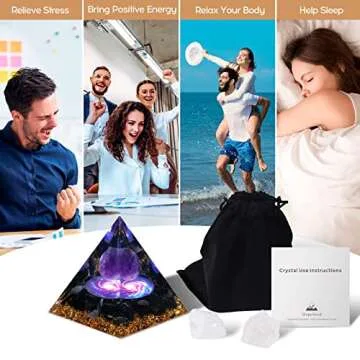 Hopeseed Orgone Pyramid for Positive Energy, Orgonite Amethyst&Obsidian Healing Crystal Pyramids for Reduce Stress Chakra Reiki Healing Meditation Attracts Lucky and Success