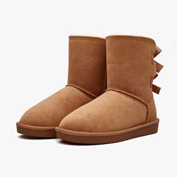 Weestep Women's Mid Calf Fur Lined Bow Winter Snow Boots(5, Chesnut(Back Bow))