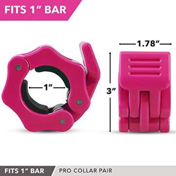 Quick-Release Safety Collars 1 inch, Set of 2- PINK – By Day 1 Fitness, Weight Locking Clips for Standard Weightlifting 1” Bars - Heavy-Duty 1-inch Plate Clamps for Powerlifting, Strength Training
