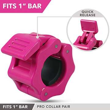 Quick-Release Safety Collars 1 inch, Set of 2- PINK – By Day 1 Fitness, Weight Locking Clips for Standard Weightlifting 1” Bars - Heavy-Duty 1-inch Plate Clamps for Powerlifting, Strength Training