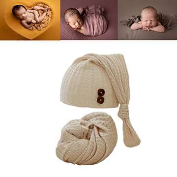 RUZHILING Newborn Baby Photography Wrap with Long Tail Hat for Boys & Girls