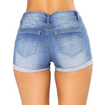 Govc Women Casual Summer Mid Waist Stretchy Denim Jean Shorts Junior Short Jeans Light Blue