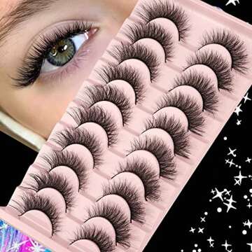 False Eyelashes Mink Lashes Natural Wispy Cat Eye Lashes Fluffy Eyelashes Pack 3D Strip Short Volume...