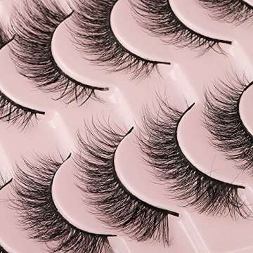 False Eyelashes Mink Lashes Natural Wispy Cat Eye Lashes Fluffy Eyelashes Pack 3D Strip Short Volume Fake Eyelashes 10 Pairs by Geeneiya
