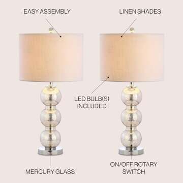 JONATHAN Y JYL1070B-SET2 Set of 2 Table Lamps Bella 27" Glass Triple-Sphere LED Table Lamp Contempor...