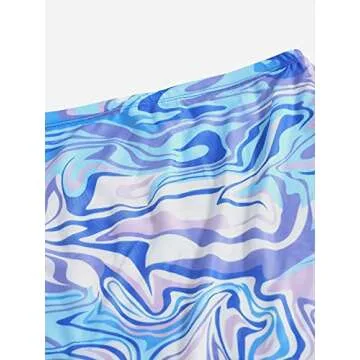 WDIRARA Women's Printed Mesh Overlay Lettuce Trim Casual Bodycon Mini Skirt Multicolored M