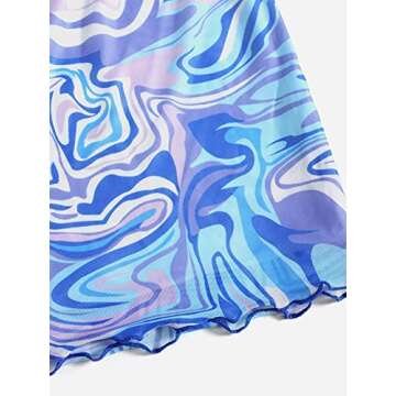 WDIRARA Women's Printed Mesh Overlay Lettuce Trim Casual Bodycon Mini Skirt Multicolored M