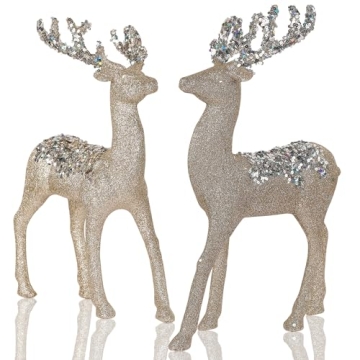 Juegoal Christmas Tabletop Glitter Reindeer Figurines - 2 Pack Table Ornaments for Holiday Decor