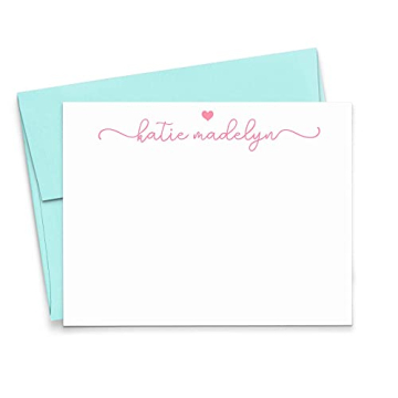 Personalized Flat Stationery Set for Girls with Heart Designs