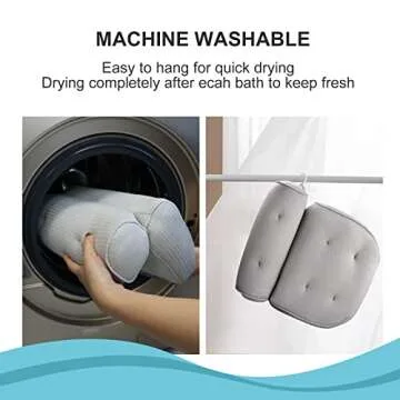 Idle Hippo Bath Pillow, Tencel Spa Bathtub Pillow, Ultra Soft Bath Pillows for Tub Neck and Back Support, Quick Dry Bath Tub Pillow Headrest for Bathtub, Machine Wash - Light Grey