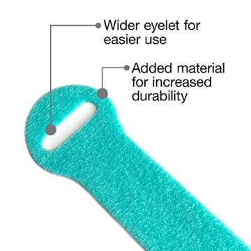 Self-Gripping Cable Ties by Wrap-It Storage, Aqua, 40 Pack (4 Inch and 8 Inch Straps) – Reusable Hook and Loop Cord Organizer Cable Ties for Cord Management and Desk or Office Organization