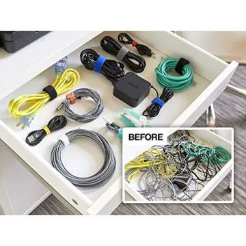 Self-Gripping Cable Ties by Wrap-It Storage, Aqua, 40 Pack (4 Inch and 8 Inch Straps) – Reusable Hook and Loop Cord Organizer Cable Ties for Cord Management and Desk or Office Organization