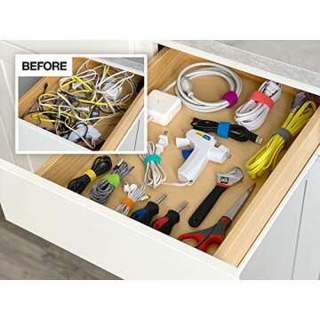 Self-Gripping Cable Ties by Wrap-It Storage, Aqua, 40 Pack (4 Inch and 8 Inch Straps) – Reusable Hook and Loop Cord Organizer Cable Ties for Cord Management and Desk or Office Organization